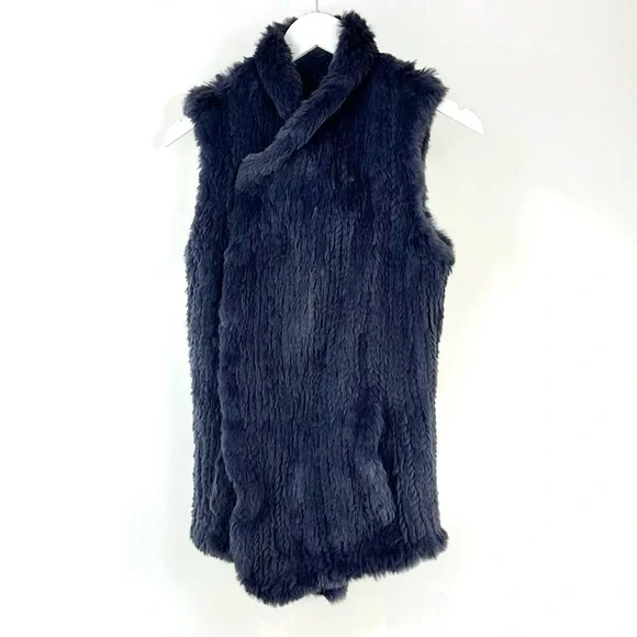 June Navy Rabbit Fur Snap-Front Vest - Picture 2 of 5